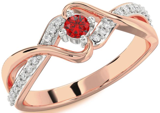 Diamond Ruby Platinum & Rose Gold Round Promise Ring