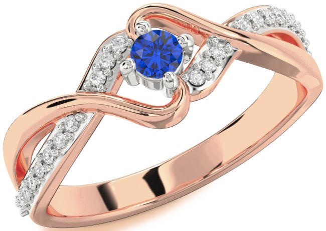Diamond Blue Sapphire Rose Gold Silver Round Promise Ring