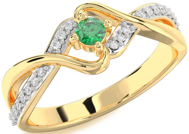 Diamond Emerald Gold Round Promise Ring