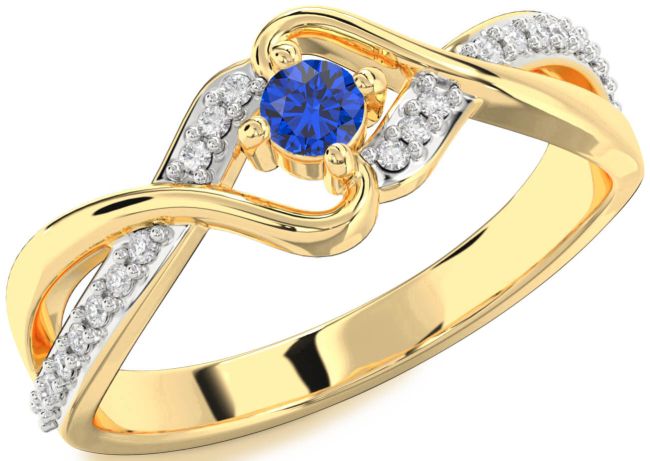 Diamond Blue Sapphire Gold Silver Round Promise Ring