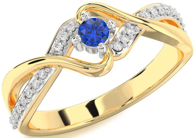 Diamond Blue Sapphire White Yellow Gold Round Promise Ring