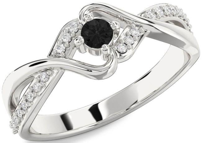 Black Diamond Silver Round Promise Ring