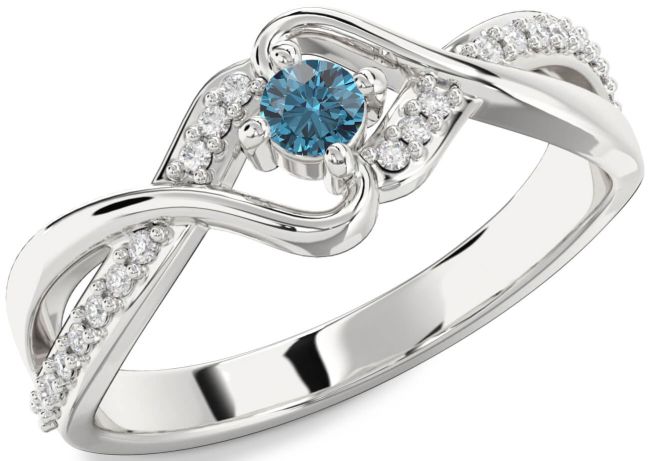Blue Diamond Silver Round Promise Ring