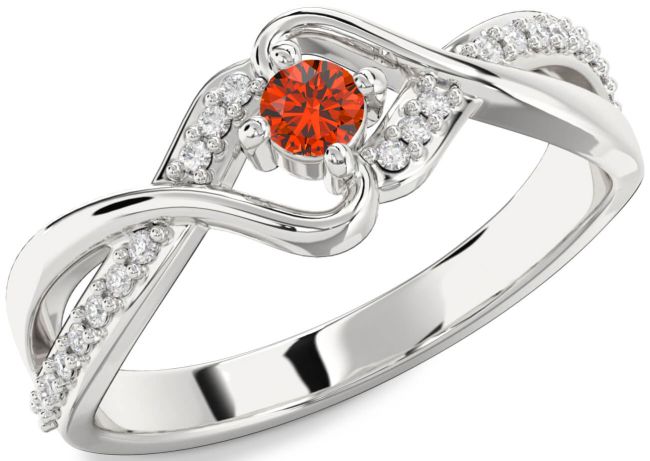 Diamond Fire Opal Silver Round Promise Ring