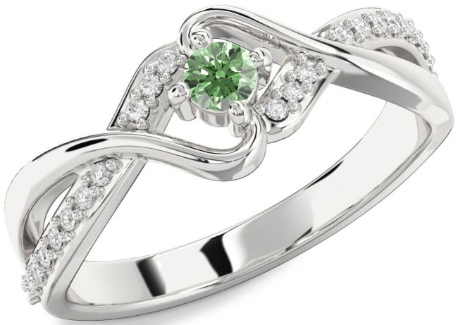 Green Diamond Silver Round Promise Ring