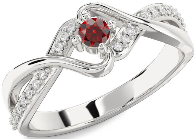 Diamond Garnet Silver Round Promise Ring