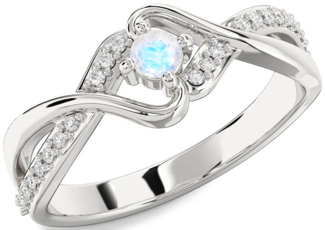 Diamond Moonstone Silver Round Promise Ring