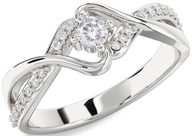 Salt & Pepper Diamond Silver Round Promise Ring
