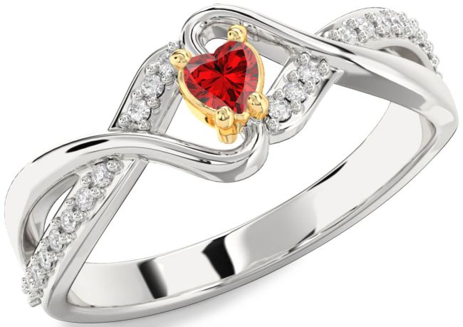 Diamond Ruby White Yellow Gold Heart Promise Ring