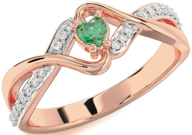 Diamond Emerald Rose Gold Silver Heart Promise Ring