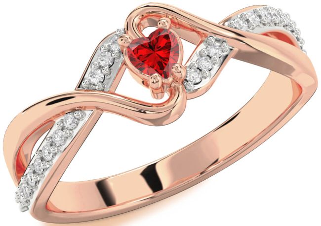 Diamond Ruby Rose Gold Silver Heart Promise Ring