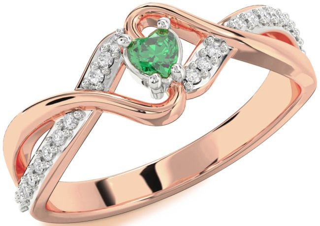 Diamond Emerald White Rose Gold Heart Promise Ring