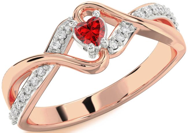Diamond Ruby Rose Gold Silver Heart Promise Ring