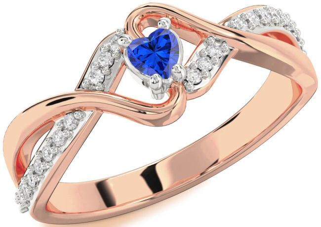 Diamond Blue Sapphire Rose Gold Silver Heart Promise Ring