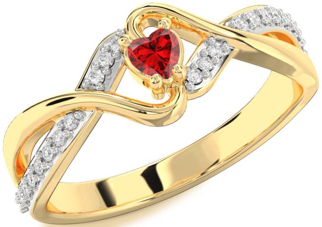 Diamond Ruby Gold Heart Promise Ring