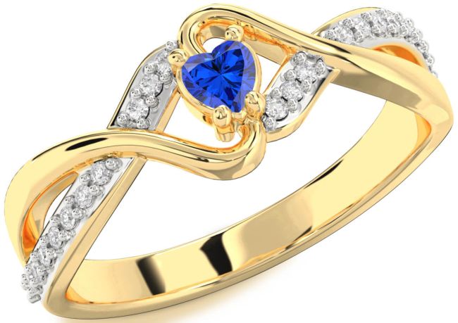 Diamond Blue Sapphire Gold Silver Heart Promise Ring