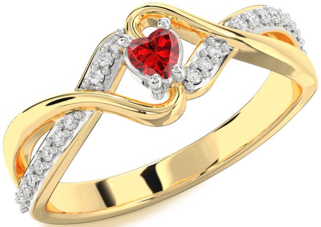 Diamond Ruby White Yellow Gold Heart Promise Ring