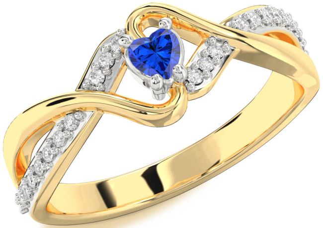Diamond Blue Sapphire White Yellow Gold Heart Promise Ring
