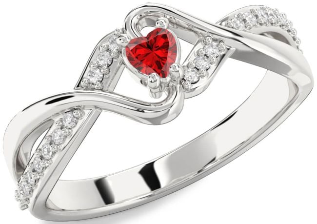 Diamond Ruby Platinum Heart Promise Ring