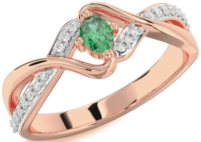 Diamond Emerald Rose Gold Oval Promise Ring