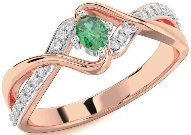 Diamond Emerald Rose Gold Silver Oval Promise Ring
