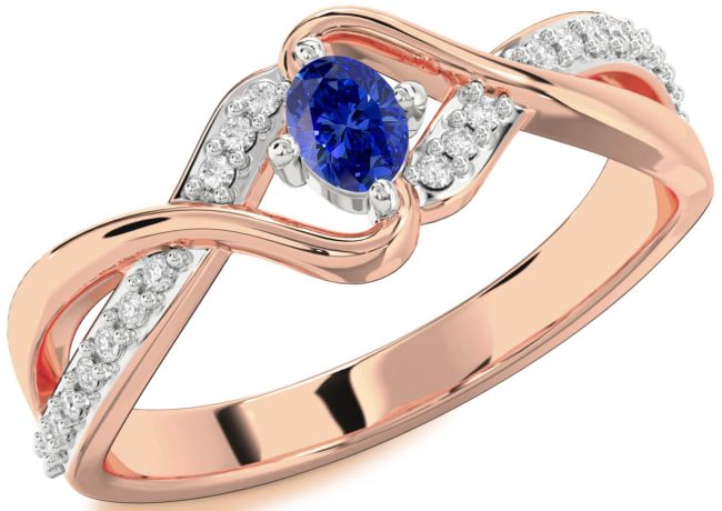 Diamond Blue Sapphire Rose Gold Silver Oval Promise Ring