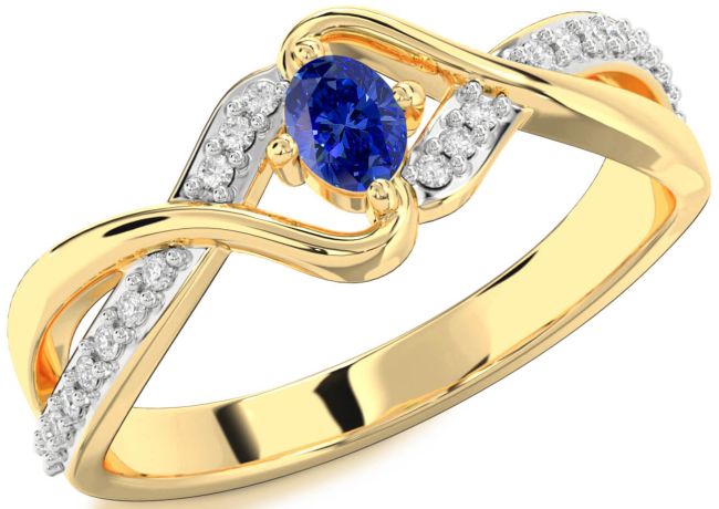 Diamond Blue Sapphire Gold Silver Oval Promise Ring