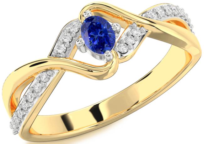 Diamond Blue Sapphire Gold Silver Oval Promise Ring