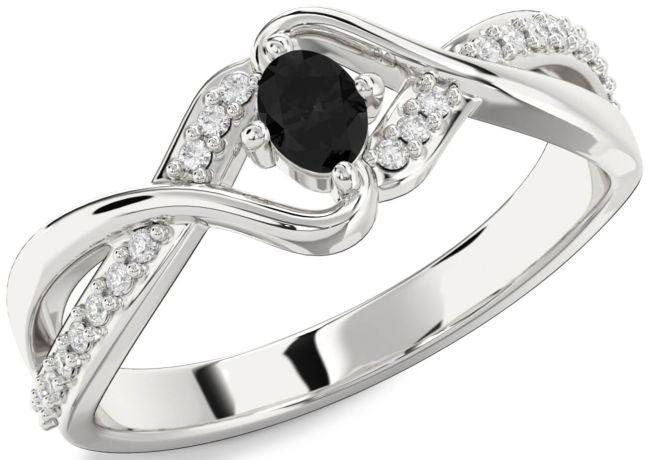 Black Diamond Silver Oval Promise Ring