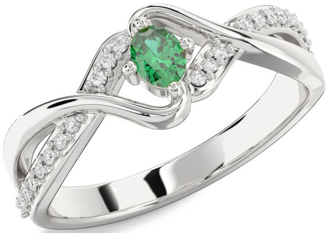 Diamond Emerald Platinum Oval Promise Ring