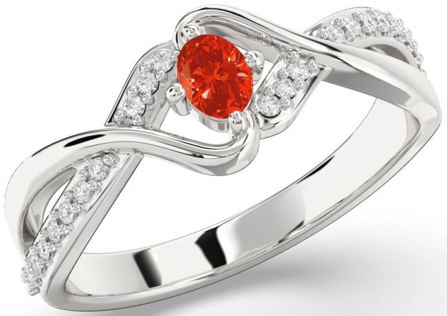 Diamond Fire Opal Silver Oval Promise Ring