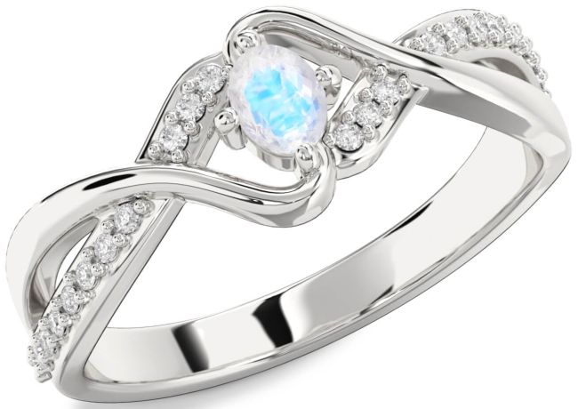 Diamond Moonstone Silver Oval Promise Ring