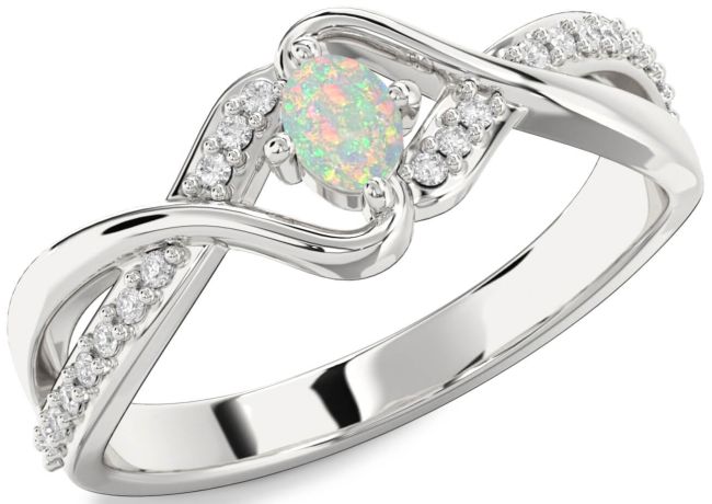 Diamond Opal Silver Oval Promise Ring