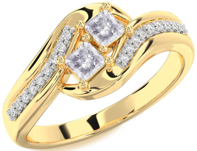 Salt & Pepper Diamond Gold Silver Princess Two Stone Ring