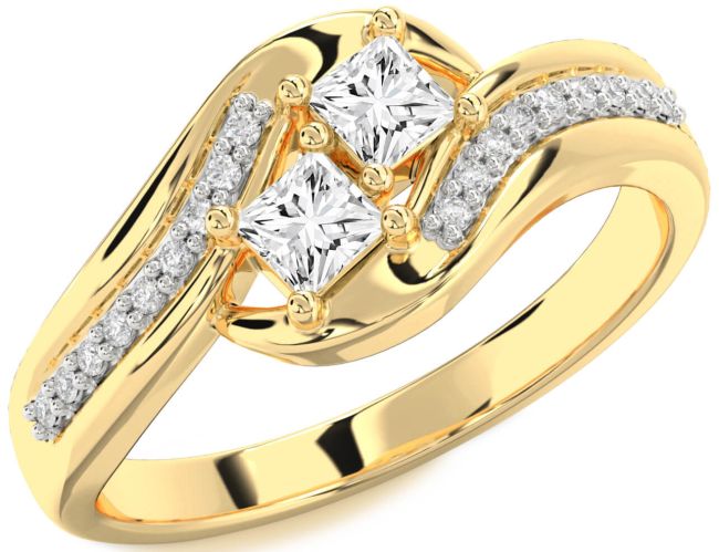Diamond Platinum & Yellow Gold Princess Two Stone Ring