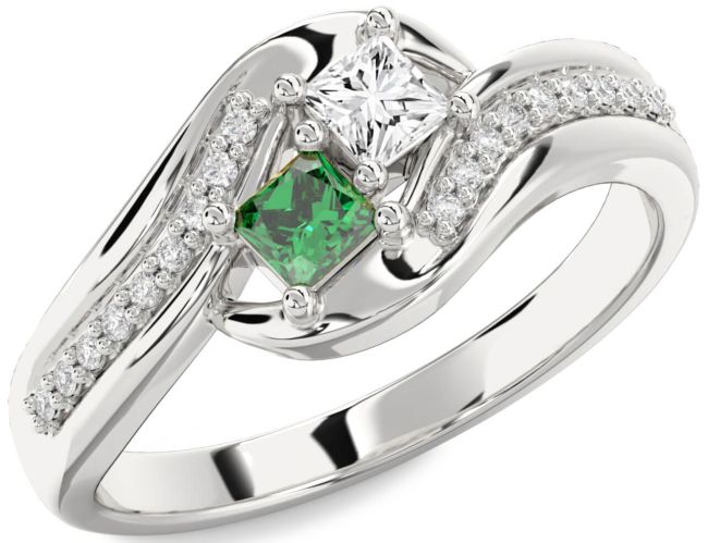 Diamond Silver Princess Two Stone Promise Ring