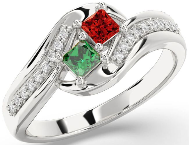 Diamond Silver Princess Two Stone Promise Ring