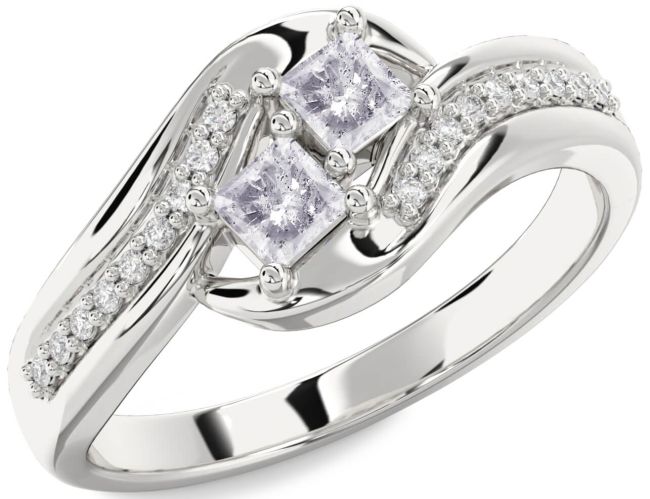 Salt & Pepper Diamond Silver Princess Two Stone Ring