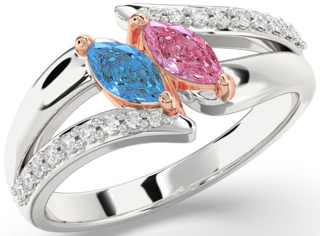 Diamond White Rose Gold Marquise Two Stone Promise Ring