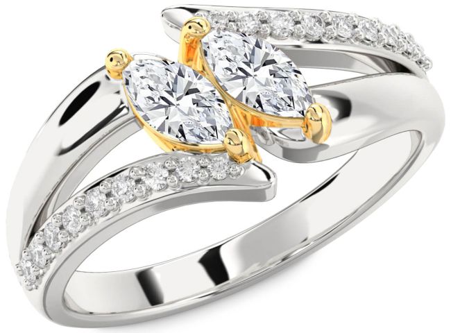 Diamond Platinum & Yellow Gold Marquise Two Stone Ring