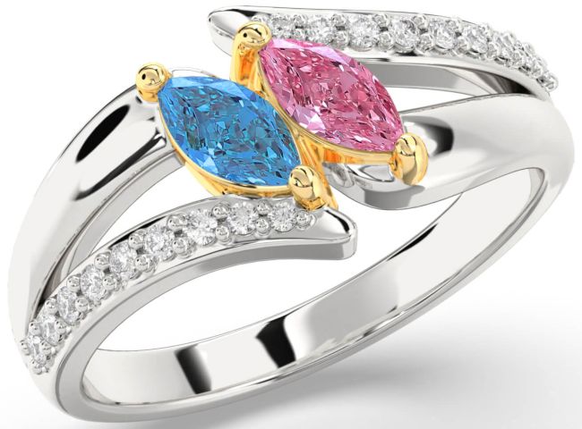 Diamond Silver & 10K gold Marquise Two Stone Promise Ring
