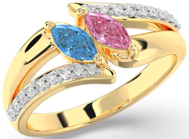 Diamond Gold Silver Marquise Two Stone Promise Ring