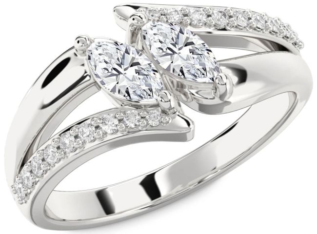 Diamond Silver Marquise Two Stone Ring