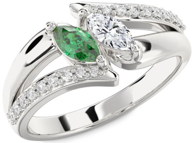 Diamond Silver Marquise Two Stone Promise Ring