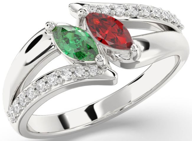 Diamond Silver Marquise Two Stone Promise Ring