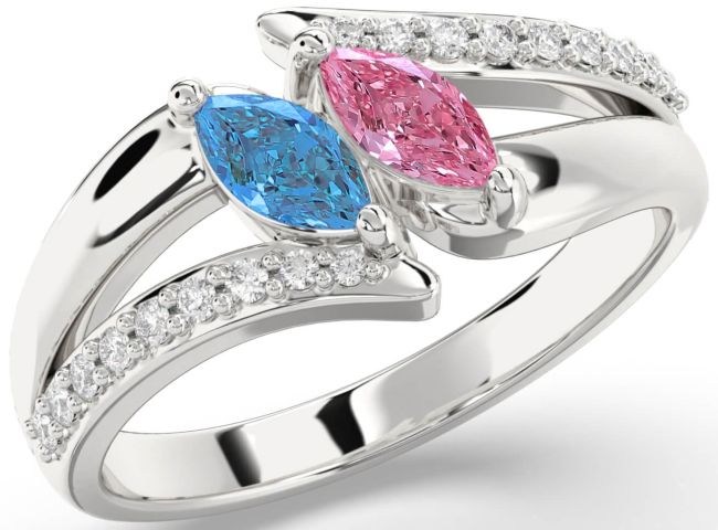 Diamond Platinum Marquise Two Stone Promise Ring