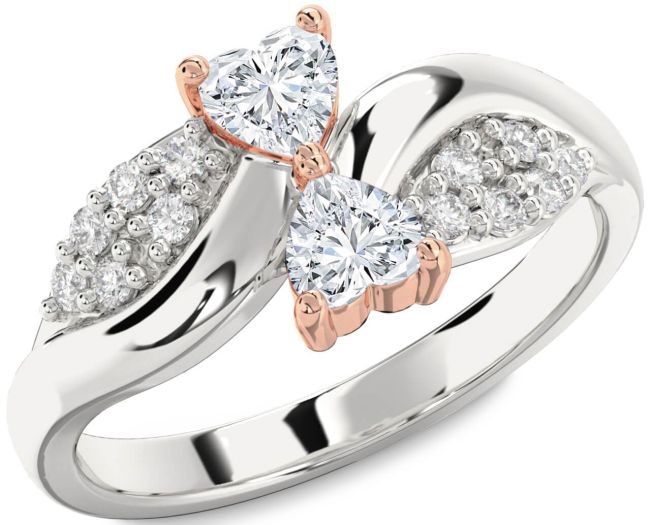 Diamond Platinum & Rose Gold Two Heart Ring