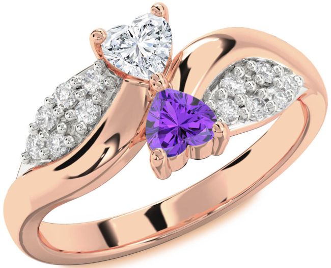 Diamond Rose Gold Two Heart Promise Ring