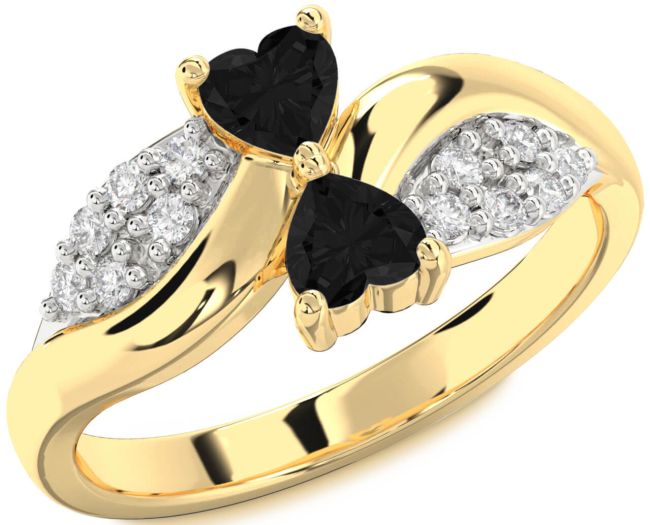 Black Diamond Gold Two Heart Ring