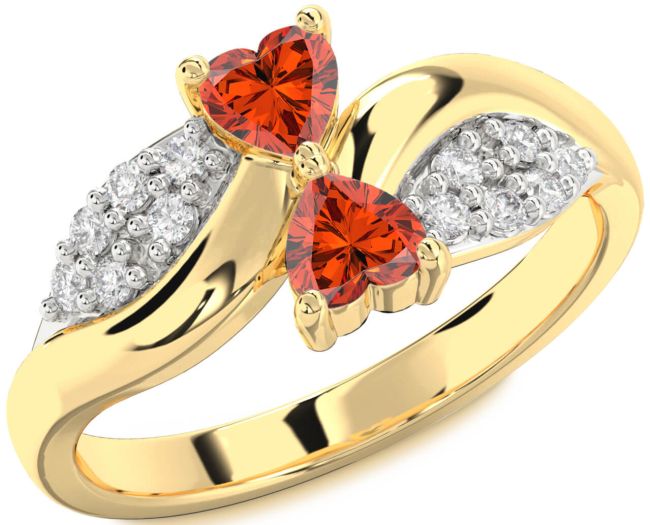Diamond Fire Opal Gold Two Heart Ring